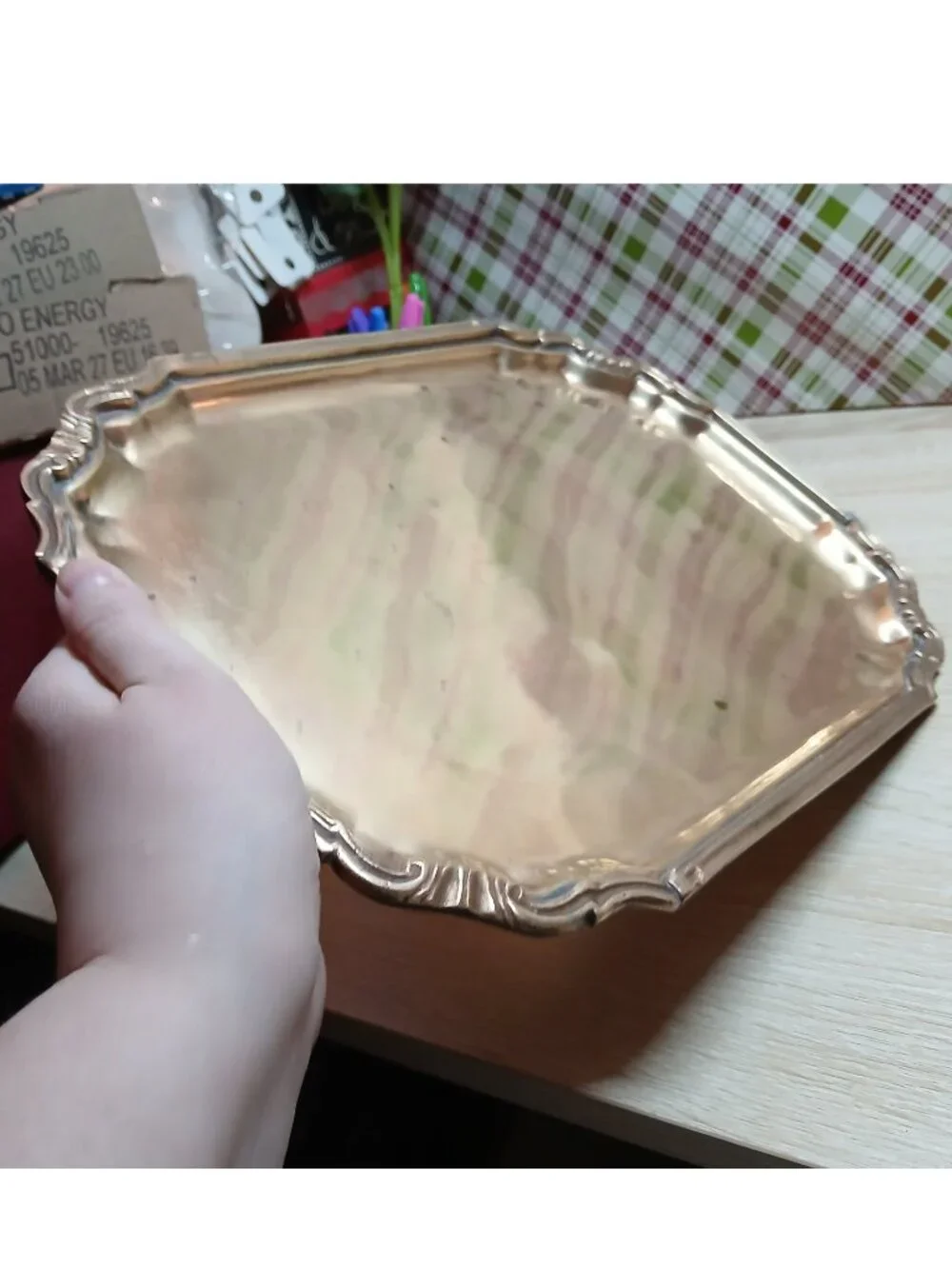 JCPENNEY BRASSWARE BRASS ORNATE EDGE METAL PLATTER TRAY MADE IN INDIA